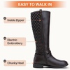 image:imageWomens Knee High Riding Boots with Buckle and Inside Zipper  Casual fashion boots smooth tall shaft round toe low block heel and cushioned insole for jeans skirts and work looksRetro Dark Brown