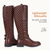 image:imageWomens Knee High Riding Boots with Buckle and Inside Zipper  Casual fashion boots smooth tall shaft round toe low block heel and cushioned insole for jeans skirts and work looksRetro Coffee