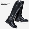 image:imageWomens Knee High Riding Boots with Buckle and Inside Zipper  Casual fashion boots smooth tall shaft round toe low block heel and cushioned insole for jeans skirts and work looksBlack