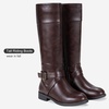 image:imageWomens Knee High Riding Boots with Buckle and Inside Zipper  Casual fashion boots smooth tall shaft round toe low block heel and cushioned insole for jeans skirts and work looksDark Brown