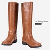 image:imageWomens Knee High Riding Boots with Buckle and Inside Zipper  Casual fashion boots smooth tall shaft round toe low block heel and cushioned insole for jeans skirts and work looksBrown