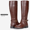 image:imageWomens Knee High Riding Boots with Buckle and Inside Zipper  Casual fashion boots smooth tall shaft round toe low block heel and cushioned insole for jeans skirts and work looksWhisky