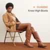 image:imageWomens Knee High Riding Boots with Buckle and Inside Zipper  Casual fashion boots smooth tall shaft round toe low block heel and cushioned insole for jeans skirts and work looksRetro Brown