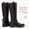 image:imageWomens Knee High Riding Boots with Buckle and Inside Zipper  Casual fashion boots smooth tall shaft round toe low block heel and cushioned insole for jeans skirts and work looksRetro Dark Brown