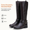 image:imageWomens Knee High Riding Boots with Buckle and Inside Zipper  Casual fashion boots smooth tall shaft round toe low block heel and cushioned insole for jeans skirts and work looksRetro Dark Brown