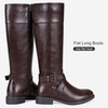 image:imageWomens Knee High Riding Boots with Buckle and Inside Zipper  Casual fashion boots smooth tall shaft round toe low block heel and cushioned insole for jeans skirts and work looksDark Brown