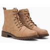 image:imageWomens Lace Up Combat Ankle Boots Cap Toe Low Block Heel  Comfortable booties with easy side zipper entry and memory foam cushioning for denim dresses city days and travelTan