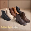 image:imageWomens Lace Up Combat Ankle Boots Cap Toe Low Block Heel  Comfortable booties with easy side zipper entry and memory foam cushioning for denim dresses city days and travelBrown