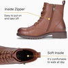 image:imageWomens Lace Up Combat Ankle Boots Cap Toe Low Block Heel  Comfortable booties with easy side zipper entry and memory foam cushioning for denim dresses city days and travelMocha Brown