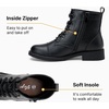 image:imageWomens Lace Up Combat Ankle Boots Cap Toe Low Block Heel  Comfortable booties with easy side zipper entry and memory foam cushioning for denim dresses city days and travelBlack