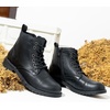 image:imageWomens Lace Up Combat Ankle Boots Cap Toe Low Block Heel  Comfortable booties with easy side zipper entry and memory foam cushioning for denim dresses city days and travelLeather Black