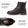 image:imageWomens Lace Up Combat Ankle Boots Cap Toe Low Block Heel  Comfortable booties with easy side zipper entry and memory foam cushioning for denim dresses city days and travelDark Brown