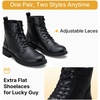 image:imageWomens Lace Up Combat Ankle Boots Cap Toe Low Block Heel  Comfortable booties with easy side zipper entry and memory foam cushioning for denim dresses city days and travelBlack