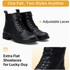 image:imageWomens Lace Up Combat Ankle Boots Cap Toe Low Block Heel  Comfortable booties with easy side zipper entry and memory foam cushioning for denim dresses city days and travelLeather Black