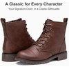 image:imageWomens Lace Up Combat Ankle Boots Cap Toe Low Block Heel  Comfortable booties with easy side zipper entry and memory foam cushioning for denim dresses city days and travelCognac