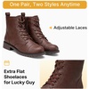 image:imageWomens Lace Up Combat Ankle Boots Cap Toe Low Block Heel  Comfortable booties with easy side zipper entry and memory foam cushioning for denim dresses city days and travelCognac