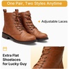 image:imageWomens Lace Up Combat Ankle Boots Cap Toe Low Block Heel  Comfortable booties with easy side zipper entry and memory foam cushioning for denim dresses city days and travelBrown