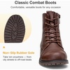 image:imageWomens Lace Up Combat Ankle Boots Cap Toe Low Block Heel  Comfortable booties with easy side zipper entry and memory foam cushioning for denim dresses city days and travelCognac