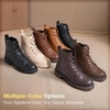 image:imageWomens Lace Up Combat Ankle Boots Cap Toe Low Block Heel  Comfortable booties with easy side zipper entry and memory foam cushioning for denim dresses city days and travelBlack