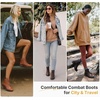 image:imageWomens Lace Up Combat Ankle Boots Cap Toe Low Block Heel  Comfortable booties with easy side zipper entry and memory foam cushioning for denim dresses city days and travelCoffee