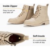 image:imageWomens Lace Up Combat Ankle Boots Cap Toe Low Block Heel  Comfortable booties with easy side zipper entry and memory foam cushioning for denim dresses city days and travelSand