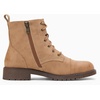 image:imageWomens Lace Up Combat Ankle Boots Cap Toe Low Block Heel  Comfortable booties with easy side zipper entry and memory foam cushioning for denim dresses city days and travelTan