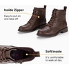 image:imageWomens Lace Up Combat Ankle Boots Cap Toe Low Block Heel  Comfortable booties with easy side zipper entry and memory foam cushioning for denim dresses city days and travelCoffee