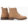 image:imageWomens Lace Up Combat Ankle Boots Cap Toe Low Block Heel  Comfortable booties with easy side zipper entry and memory foam cushioning for denim dresses city days and travelTan