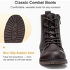 image:imageWomens Lace Up Combat Ankle Boots Cap Toe Low Block Heel  Comfortable booties with easy side zipper entry and memory foam cushioning for denim dresses city days and travelDark Brown