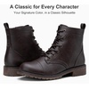 image:imageWomens Lace Up Combat Ankle Boots Cap Toe Low Block Heel  Comfortable booties with easy side zipper entry and memory foam cushioning for denim dresses city days and travelDark Brown