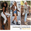 image:imageWomens Lace Up Combat Ankle Boots Cap Toe Low Block Heel  Comfortable booties with easy side zipper entry and memory foam cushioning for denim dresses city days and travelSand