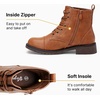 image:imageWomens Lace Up Combat Ankle Boots Cap Toe Low Block Heel  Comfortable booties with easy side zipper entry and memory foam cushioning for denim dresses city days and travelBrown
