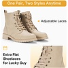 image:imageWomens Lace Up Combat Ankle Boots Cap Toe Low Block Heel  Comfortable booties with easy side zipper entry and memory foam cushioning for denim dresses city days and travelSand