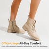 image:imageWomens Lace Up Combat Ankle Boots Cap Toe Low Block Heel  Comfortable booties with easy side zipper entry and memory foam cushioning for denim dresses city days and travelSand