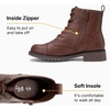 image:imageWomens Lace Up Combat Ankle Boots Cap Toe Low Block Heel  Comfortable booties with easy side zipper entry and memory foam cushioning for denim dresses city days and travelCognac
