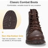 image:imageWomens Lace Up Combat Ankle Boots Cap Toe Low Block Heel  Comfortable booties with easy side zipper entry and memory foam cushioning for denim dresses city days and travelCoffee