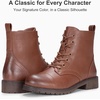 image:imageWomens Lace Up Combat Ankle Boots Cap Toe Low Block Heel  Comfortable booties with easy side zipper entry and memory foam cushioning for denim dresses city days and travelMocha Brown