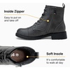 image:imageWomens Lace Up Combat Ankle Boots Cap Toe Low Block Heel  Comfortable booties with easy side zipper entry and memory foam cushioning for denim dresses city days and travelGrey