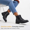 image:imageWomens Lace Up Combat Ankle Boots Cap Toe Low Block Heel  Comfortable booties with easy side zipper entry and memory foam cushioning for denim dresses city days and travelLeather Black