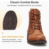 image:imageWomens Lace Up Combat Ankle Boots Cap Toe Low Block Heel  Comfortable booties with easy side zipper entry and memory foam cushioning for denim dresses city days and travelBrown