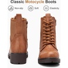 image:imageWomens Lace Up Combat Ankle Boots with Zipper and Lug Sole  Comfortable chunky low heel short booties memory foam cushioning round toe for casual workdays city walks fall outfitsBrown
