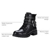 image:imageWomens Lace Up Combat Ankle Boots with Zipper and Lug Sole  Comfortable chunky low heel short booties memory foam cushioning round toe for casual workdays city walks fall outfitsLeather Moto Black