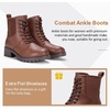 image:imageWomens Lace Up Combat Ankle Boots with Zipper and Lug Sole  Comfortable chunky low heel short booties memory foam cushioning round toe for casual workdays city walks fall outfitsMocha Brown