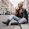 image:imageWomens Lace Up Combat Ankle Boots with Zipper and Lug Sole  Comfortable chunky low heel short booties memory foam cushioning round toe for casual workdays city walks fall outfitsMoto Black
