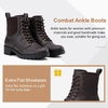 image:imageWomens Lace Up Combat Ankle Boots with Zipper and Lug Sole  Comfortable chunky low heel short booties memory foam cushioning round toe for casual workdays city walks fall outfitsDark Tan