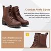 image:imageWomens Lace Up Combat Ankle Boots with Zipper and Lug Sole  Comfortable chunky low heel short booties memory foam cushioning round toe for casual workdays city walks fall outfitsCognac