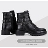 image:imageWomens Lace Up Combat Ankle Boots with Zipper and Lug Sole  Comfortable chunky low heel short booties memory foam cushioning round toe for casual workdays city walks fall outfitsLeather Moto Black