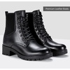 image:imageWomens Lace Up Combat Ankle Boots with Zipper and Lug Sole  Comfortable chunky low heel short booties memory foam cushioning round toe for casual workdays city walks fall outfitsLeather Black