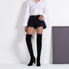 image:imageWomens Suede Thigh High Over the Knee Boots with Block Heel  Above knee heeled silhouette Tall shaft Long boot shape Inside zipper 35 in heel Skirt and jeans styling ConcertsBlack