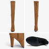 image:imageWomens Suede Thigh High Over the Knee Boots with Block Heel  Above knee heeled silhouette Tall shaft Long boot shape Inside zipper 35 in heel Skirt and jeans styling ConcertsCamel